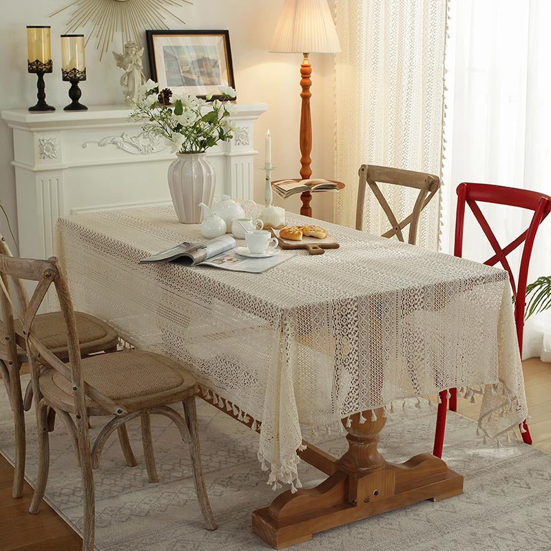 Crochet Knitting Decorative Table Cloth with Tassel