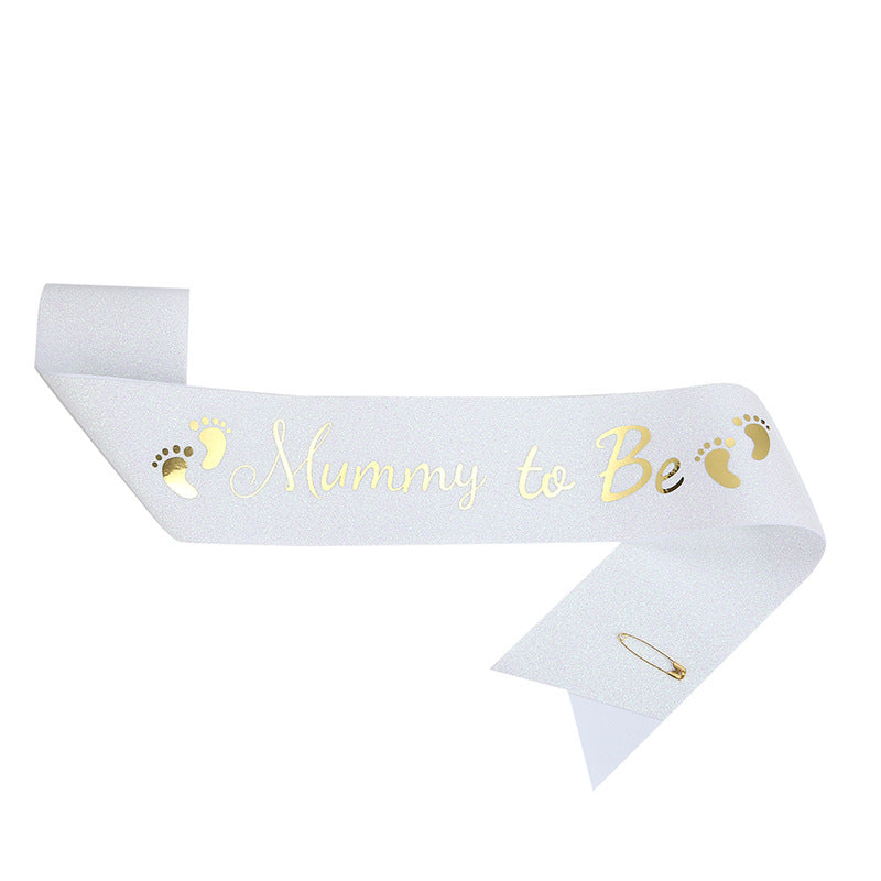 Gold on White "Mummy to Be" Satin Sash