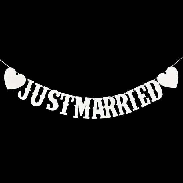 Just Married White Hollow Wedding Banner