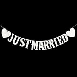 Just Married White Hollow Wedding Banner