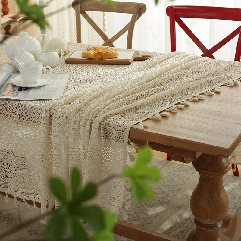 Crochet Knitting Decorative Table Cloth with Tassel