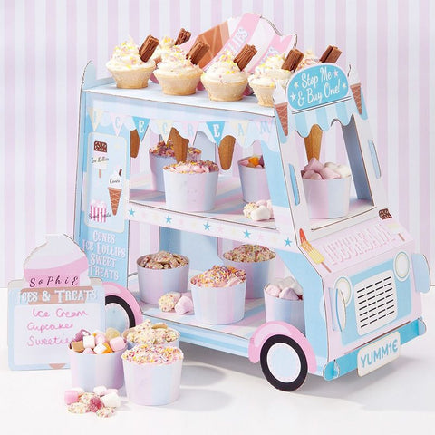 Kids Cake Cupcake Dessert Stand - 3 Tier Blue Car