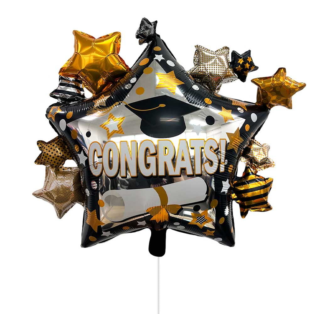 Congrats Multi Black Gold Star Graduation Foil Balloon