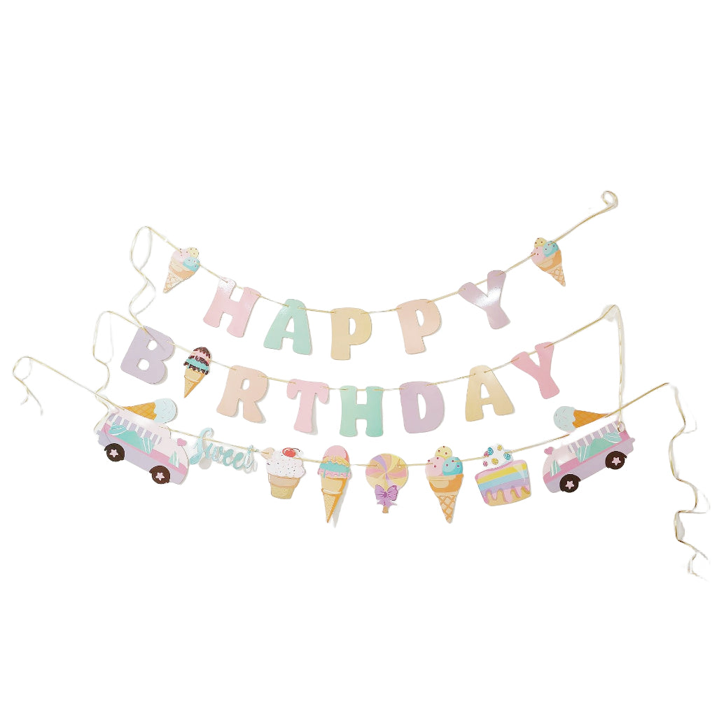 Pastel Ice Cream Happy Birthday 2 line Banner – Party Force