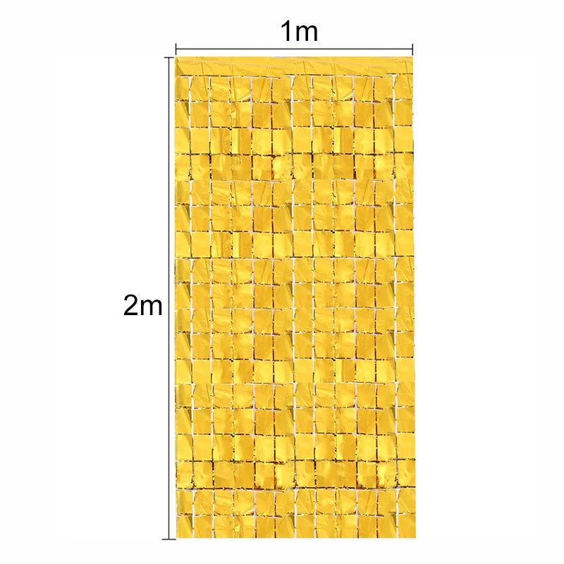 Sequin Tinsel Curtain Backdrop Square - Gold