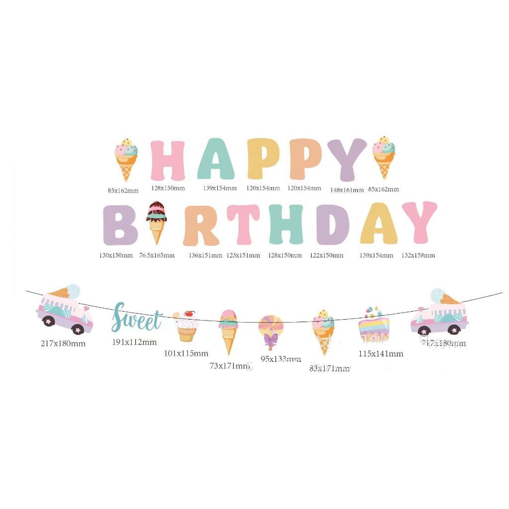 Pastel Ice Cream Happy Birthday 2 line Banner