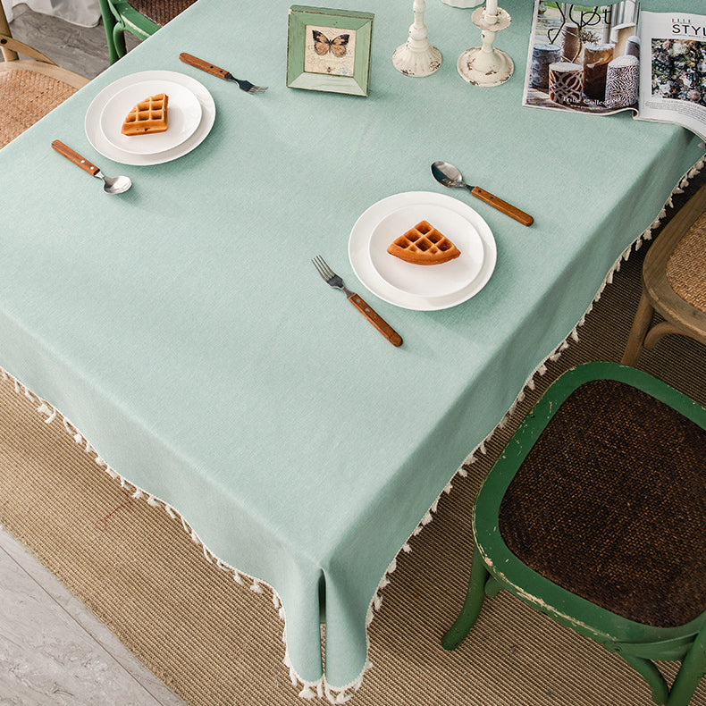 Japanese Style Tassel Cotton Linen Tablecloth - Lake Blue