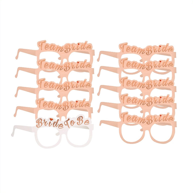Bride To Be Paper Glasses - 1 White + 9 Rose Gold Set