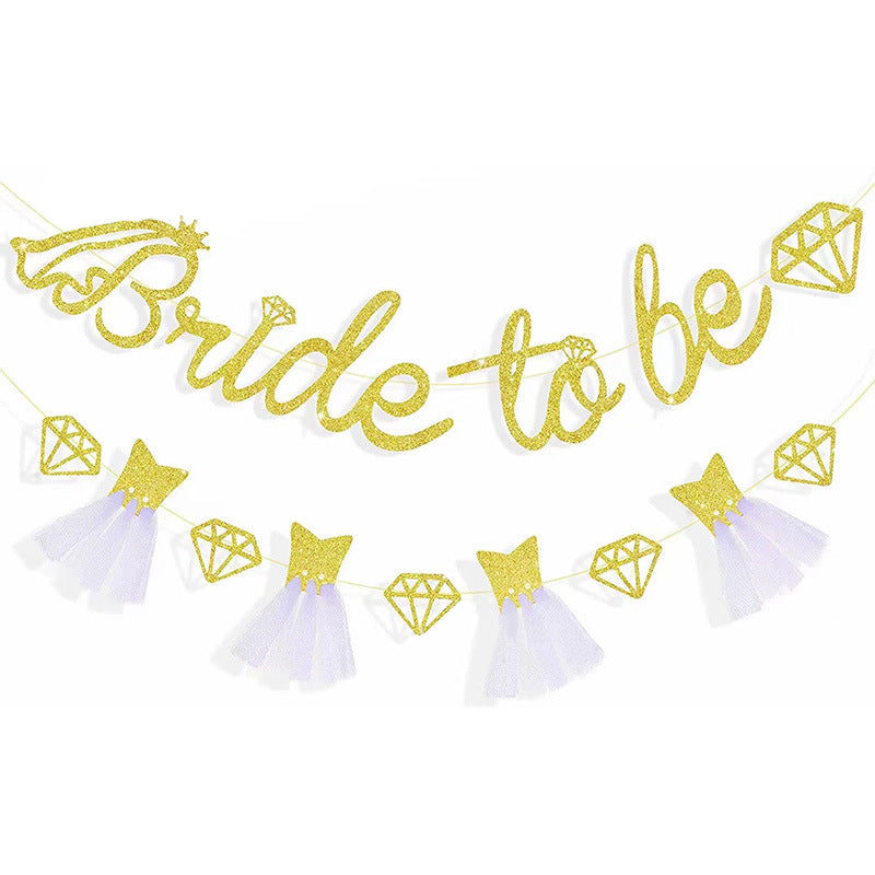 Bride To Be Banner with Dress and Diamond - Gold