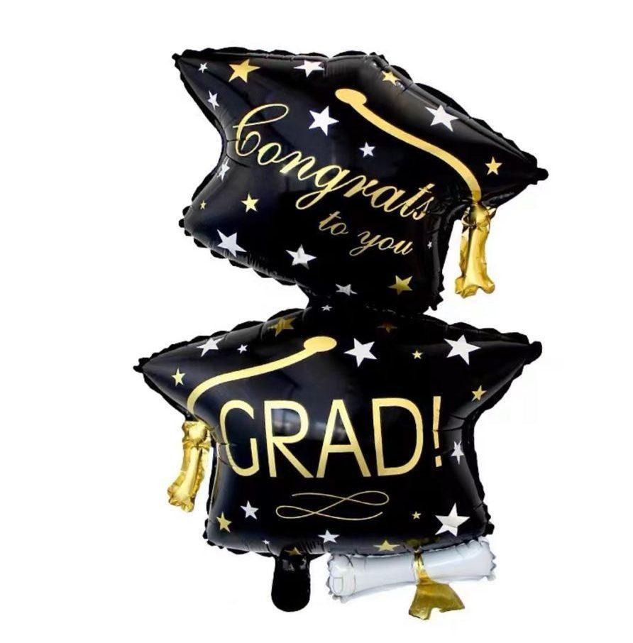Congrats Grad Star Graduation Foil Balloon - Black