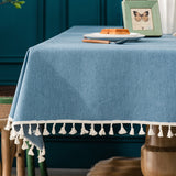 Japanese Style Tassel Cotton Linen Tablecloth - Grey