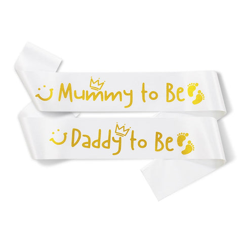 White "Mummy to Be" + White "Daddy to Be" Sash Set