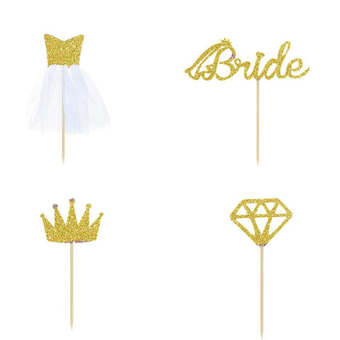 Bride Dress Crown Diamond 4 pcs Topper - Gold