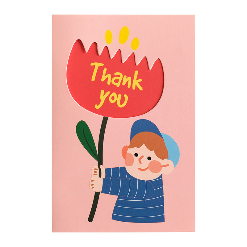 Boy Girl Thank You Flower Design Greeting Gift Card