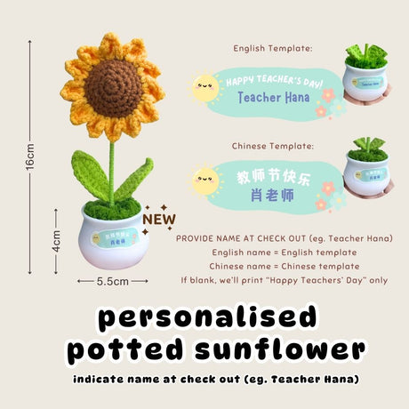[SG Instock] Teacher's Day Gift Crochet Sunflower White Pot Teachers Day Card Ribbon PVC Bag