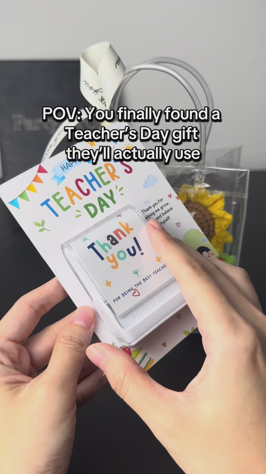 Teacher’s Day Gift Set F | Potted Sunflower & Custom Teacher Stamp