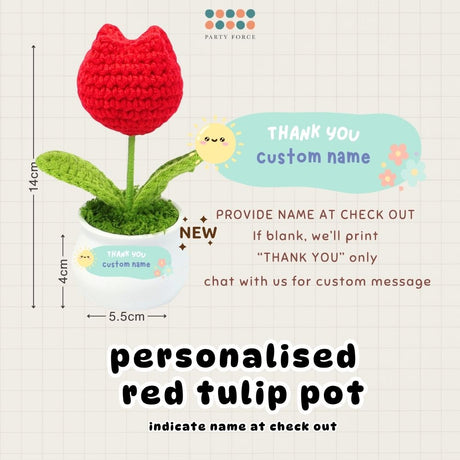 Crochet Sunflower Pot Tulip Pot Mother's Day Teachers Day Card Ribbon PVC Gift Bag