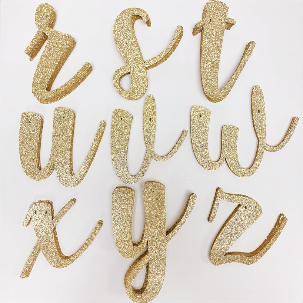 Happy Birthday Banner Custom Cursive Glitter Gold Script Font Banner