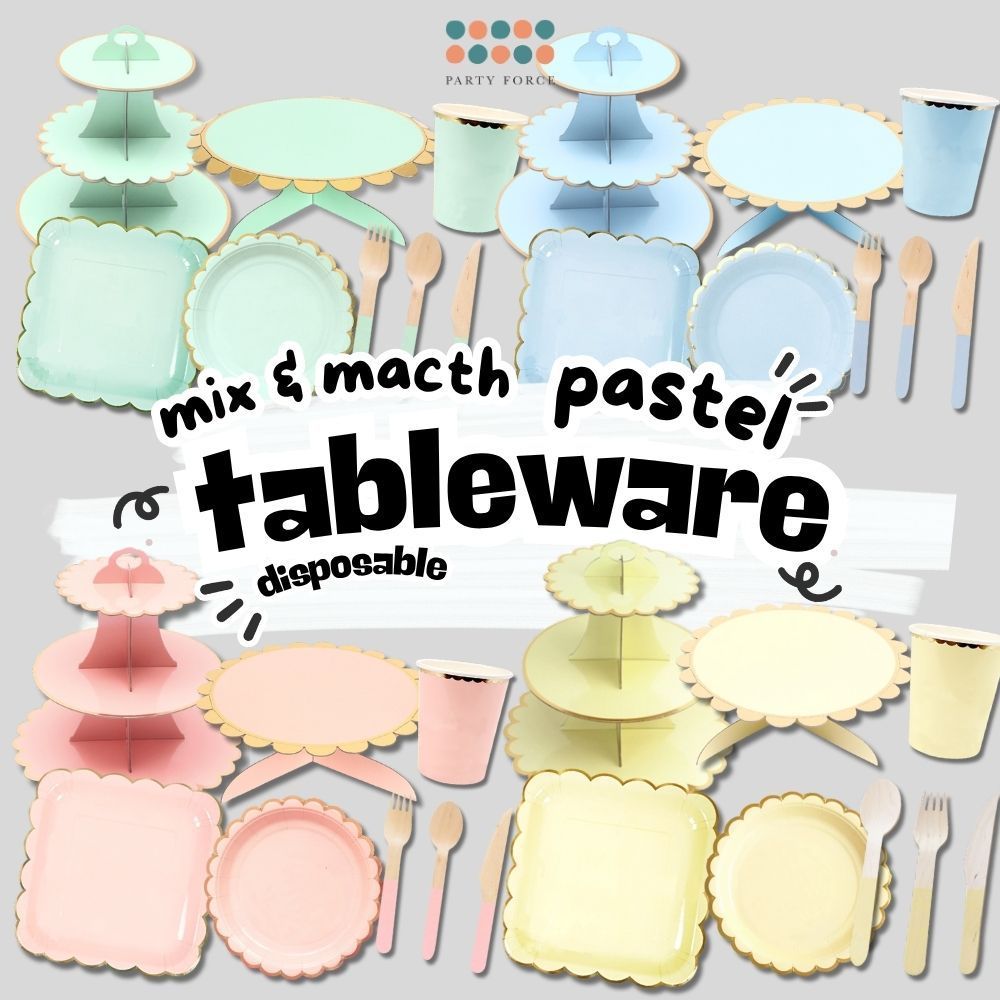 Disposable Pastel color tableware paper plates cutlery sets for party wedding events