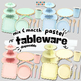 Disposable Pastel color tableware paper plates cutlery sets for party wedding events