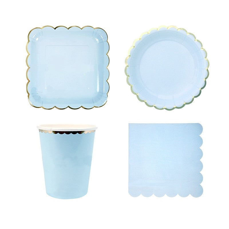 Disposable Pastel color tableware paper plates cutlery sets for party wedding events