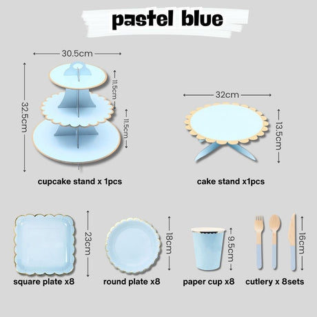 Disposable Pastel color tableware paper plates cutlery sets for party wedding events