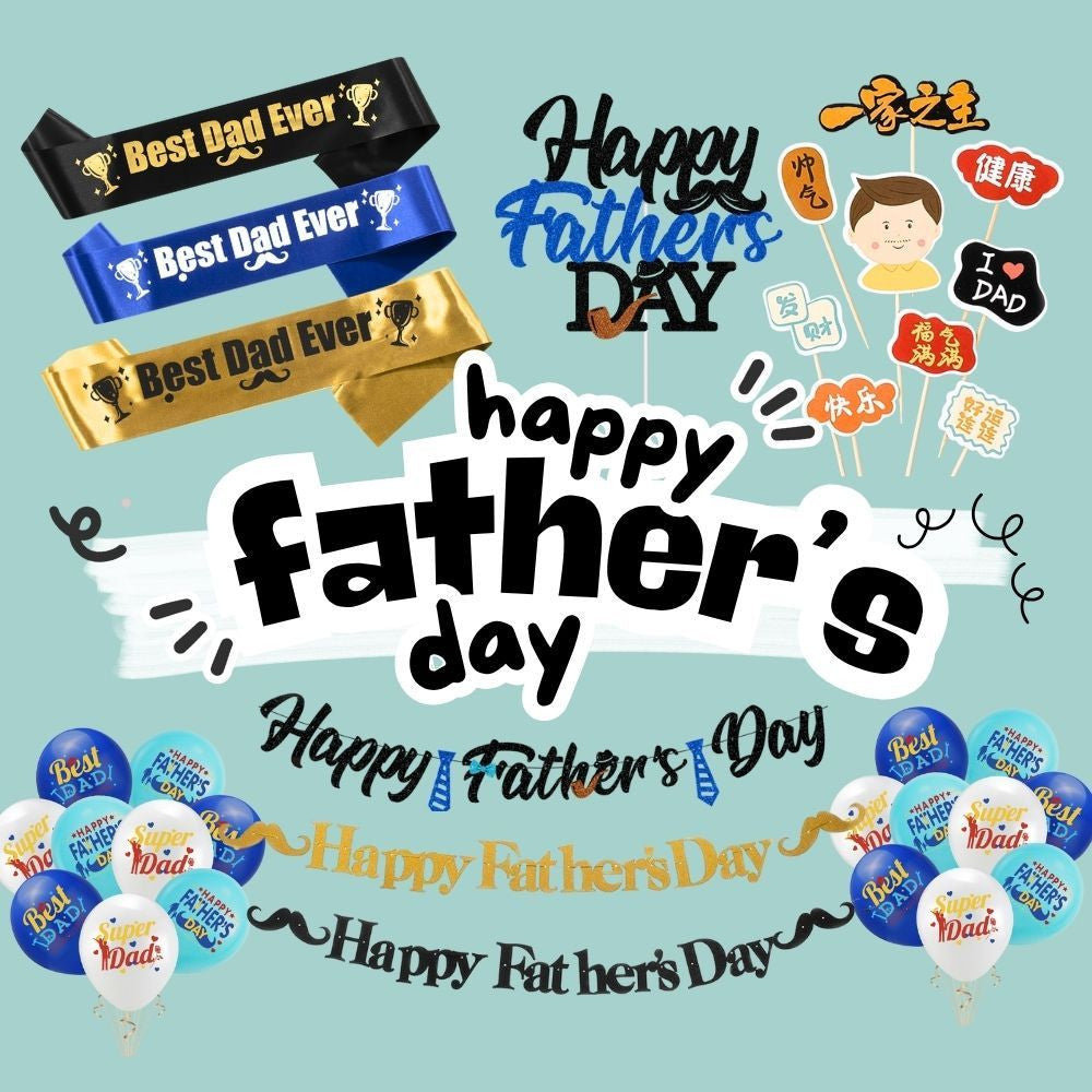 [SG Instock] Fathers Day Banner Balloon Decoration Father's Day Cake Topper Best Dad Ever Happy Father Day Gift