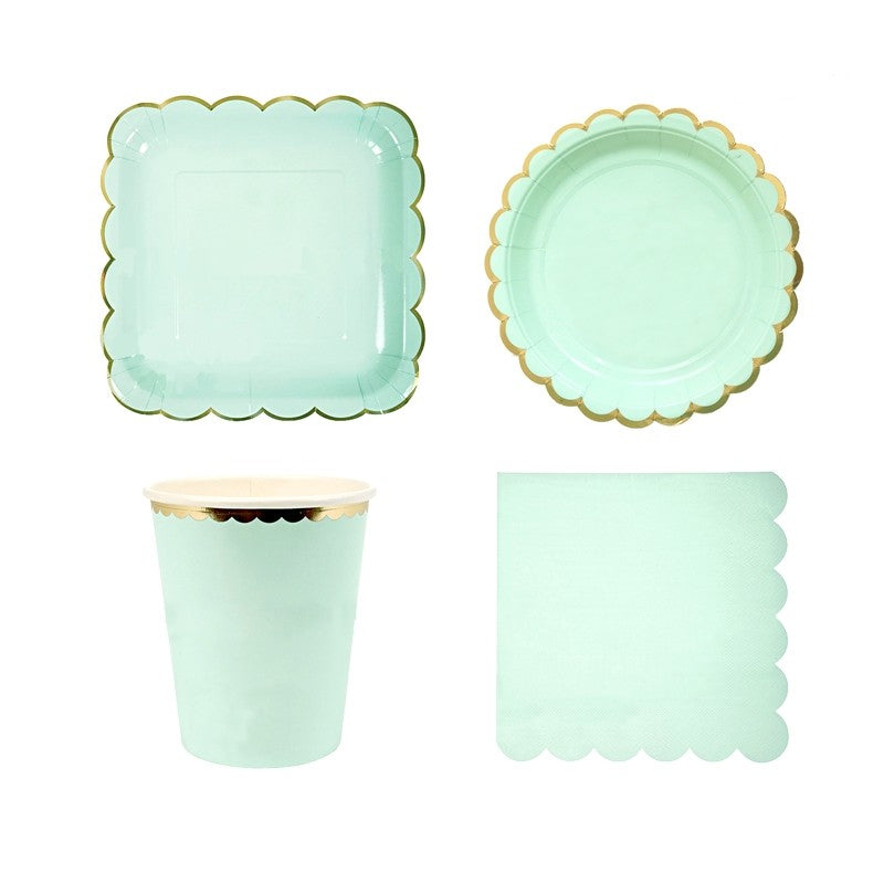 Disposable Pastel color tableware paper plates cutlery sets for party wedding events