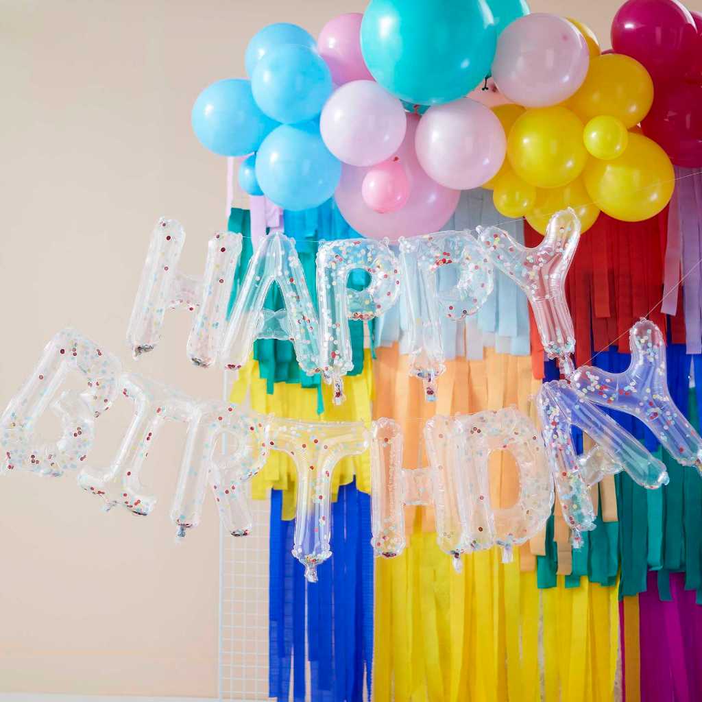 Clear Confetti Foil Happy Birthday for Birthday Decoration