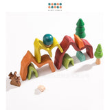 Wooden Tree Mini People 14pcs Toys Set and Wooden Rainbow Mountain Toys Set