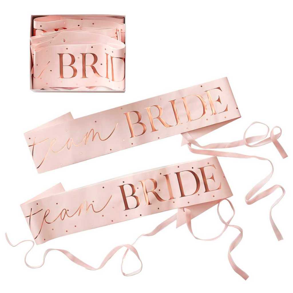 Pink & Rose Gold Team Bride Hen Party Sashes 6 Pack for Hen Party Bridal