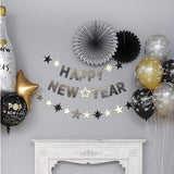 Glossy Black Gold Star Happy New Year Banner for New Year Event Parties Decoration