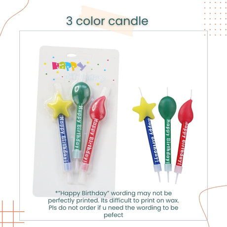 3 colour candle set korea style for birthday party cake decoration