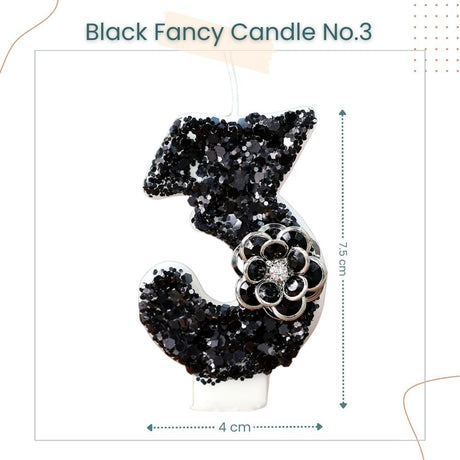 Premium Black Glitter Flower Fancy Number Candle Happy Birthday Candle Cake Decoration