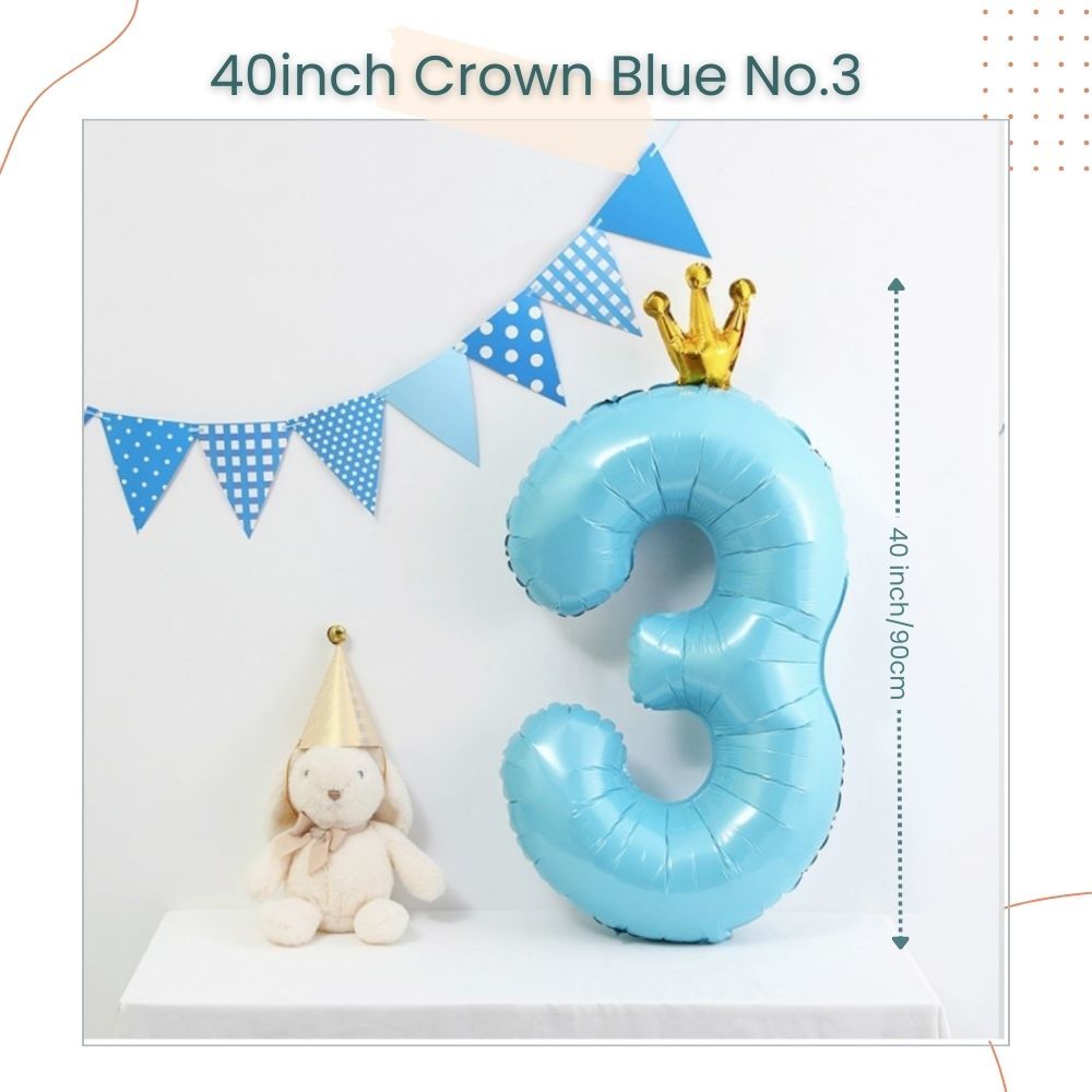 40 inch Blue Crown Number Balloon