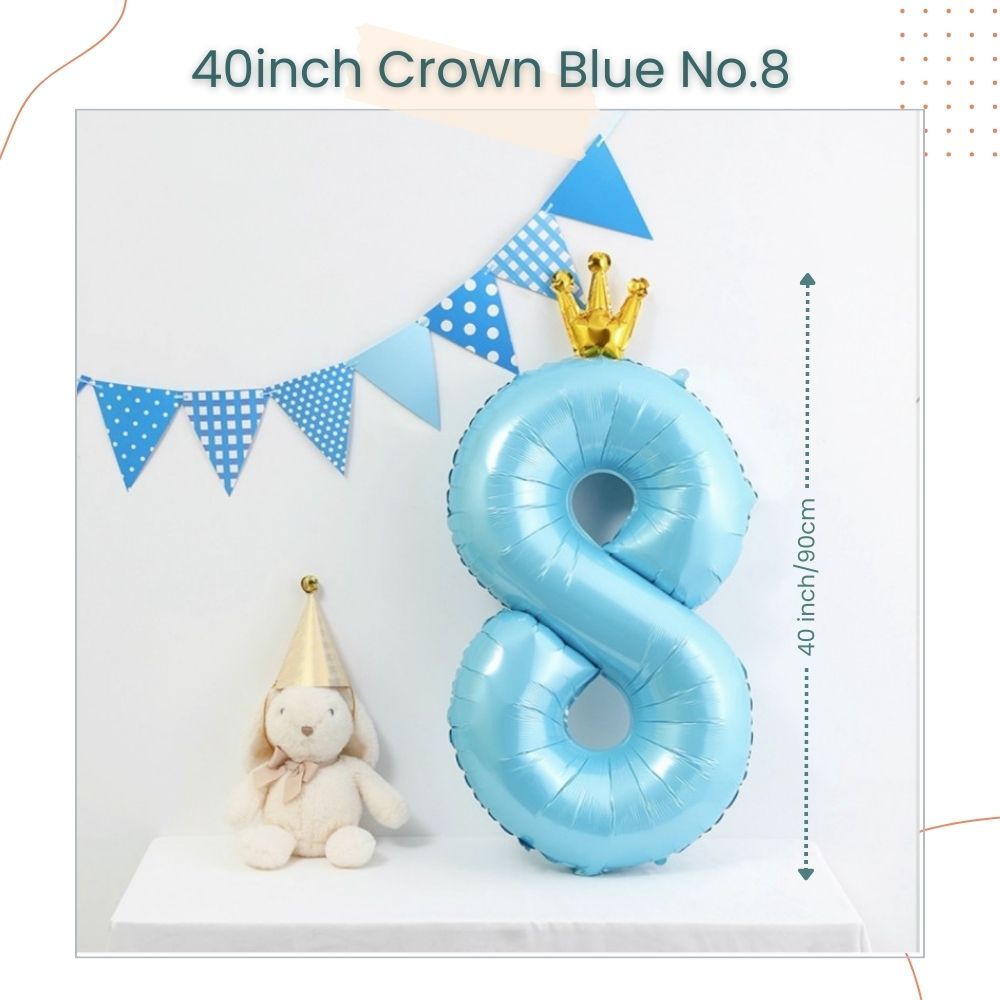 40 inch Blue Crown Number Balloon