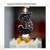 Premium Black Glitter Flower Fancy Number Candle Happy Birthday Candle Cake Decoration