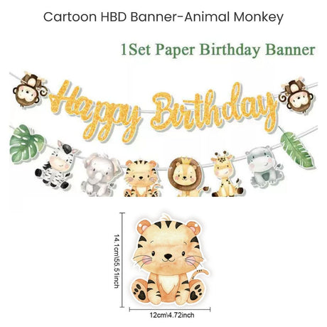 Kids Cartoon HBD Banner Mermaid Animal Dinosaur Construction Banner for Birthday Decoration