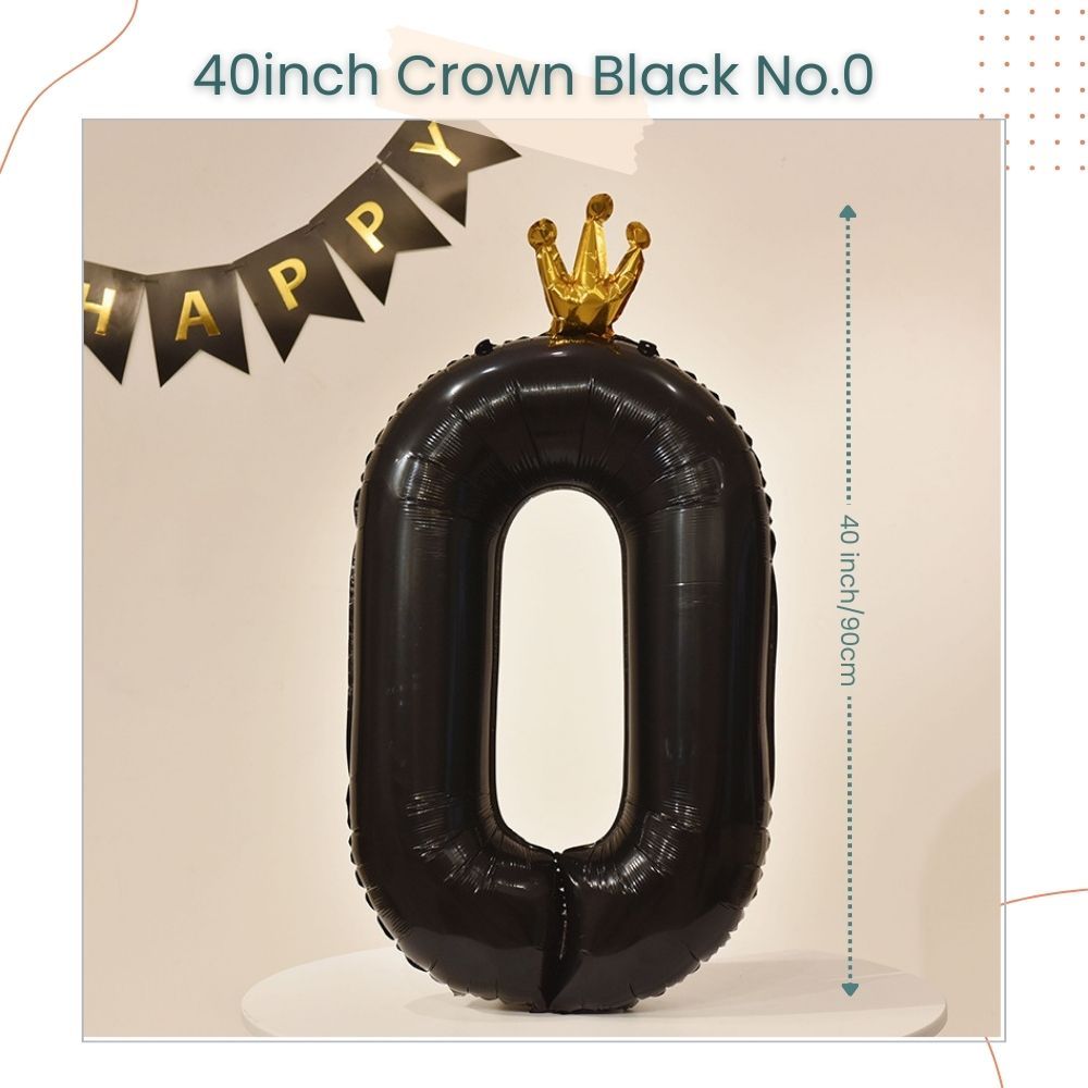 40 inch Black Crown Number Balloon