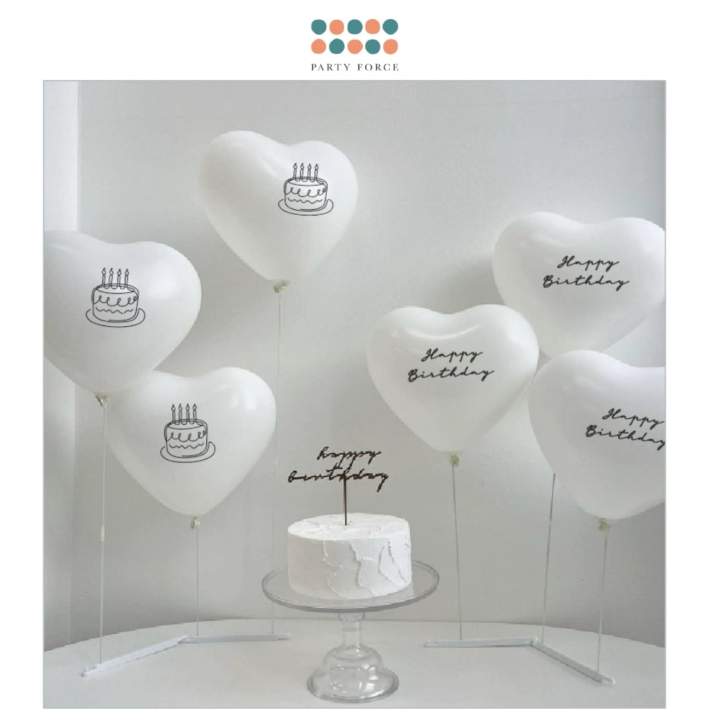 HBD white heart shape latex balloon and balloon stand