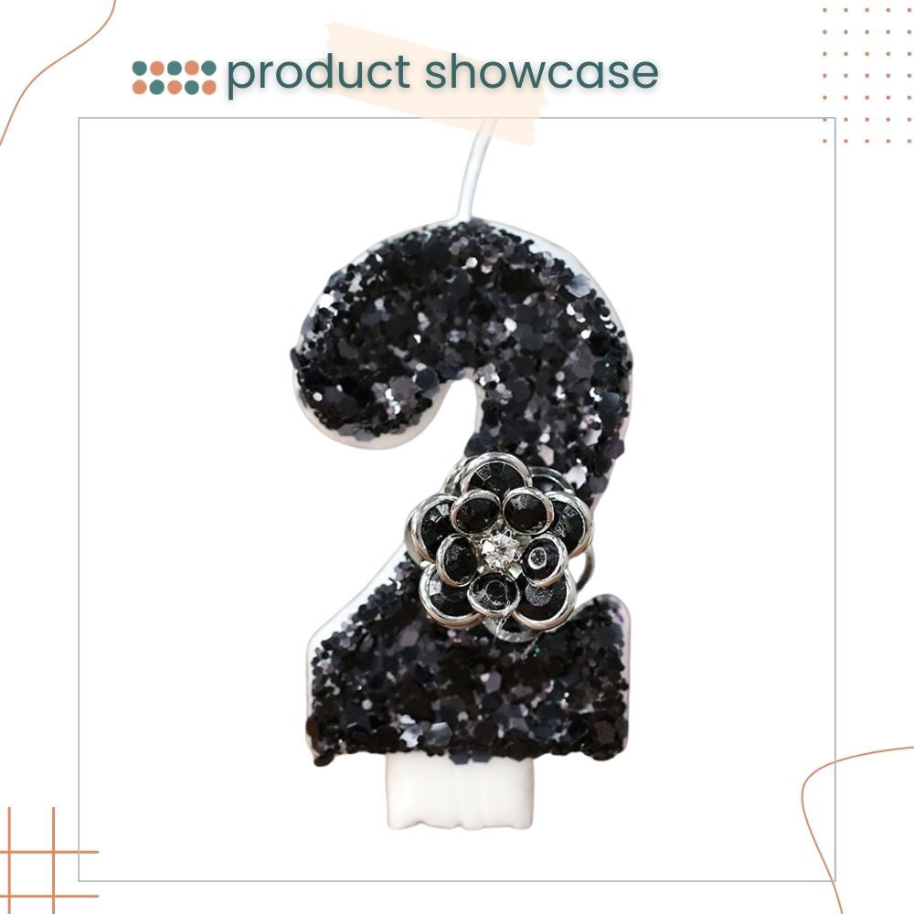 Premium Black Glitter Flower Fancy Number Candle Happy Birthday Candle Cake Decoration