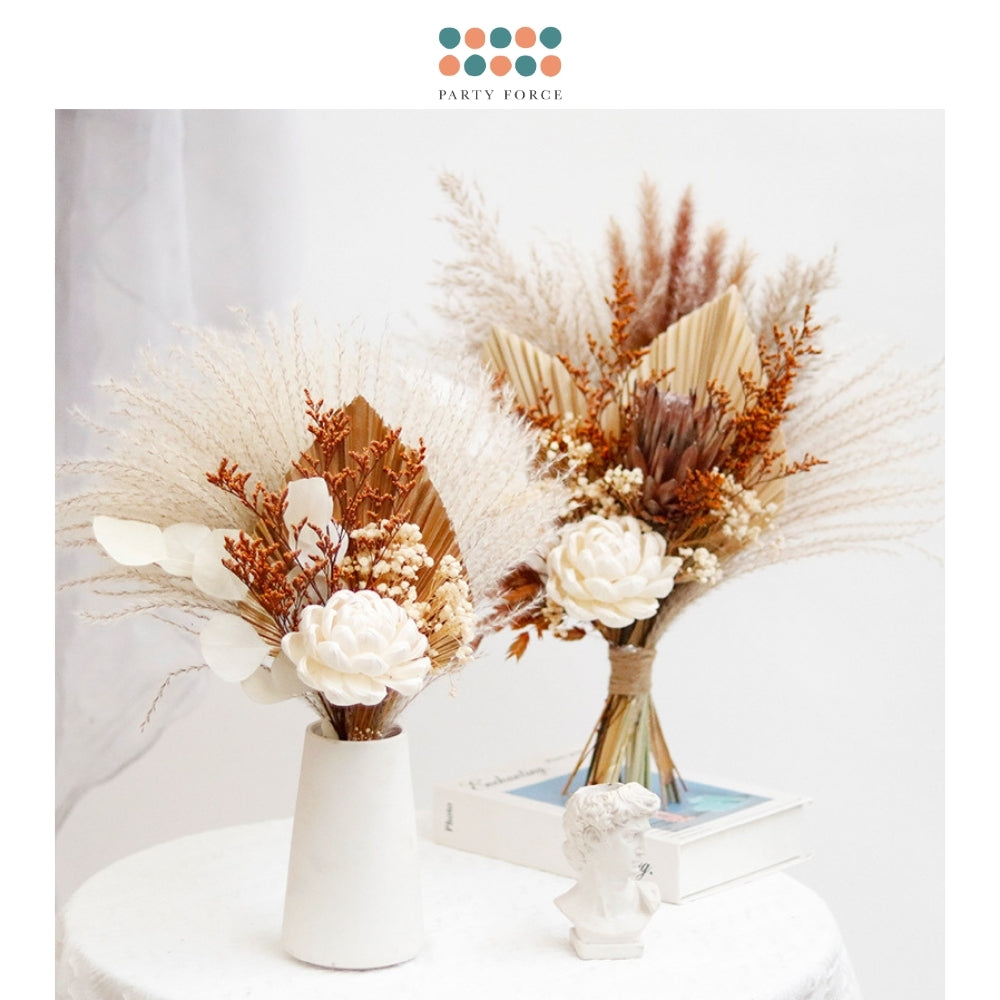 New Dried Flower Bouquet Cattail Leaf Whisk Palm Leaf Fan Rustic Minimalist Home Decoration