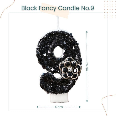 Premium Black Glitter Flower Fancy Number Candle Happy Birthday Candle Cake Decoration