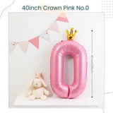 40 inch Pink Crown Number Balloon