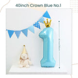 40 inch Blue Crown Number Balloon