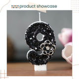 Premium Black Glitter Flower Fancy Number Candle Happy Birthday Candle Cake Decoration