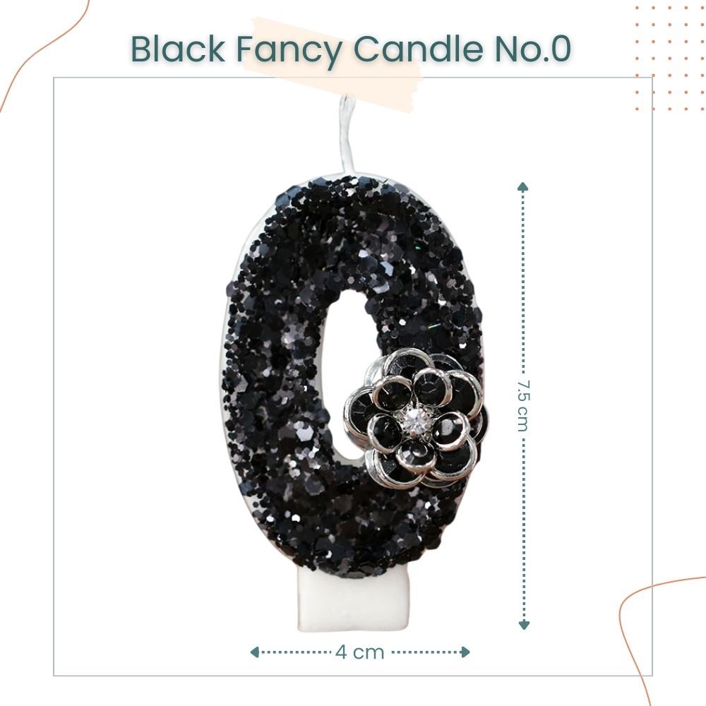 Premium Black Glitter Flower Fancy Number Candle Happy Birthday Candle Cake Decoration