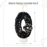 Premium Black Glitter Flower Fancy Number Candle Happy Birthday Candle Cake Decoration