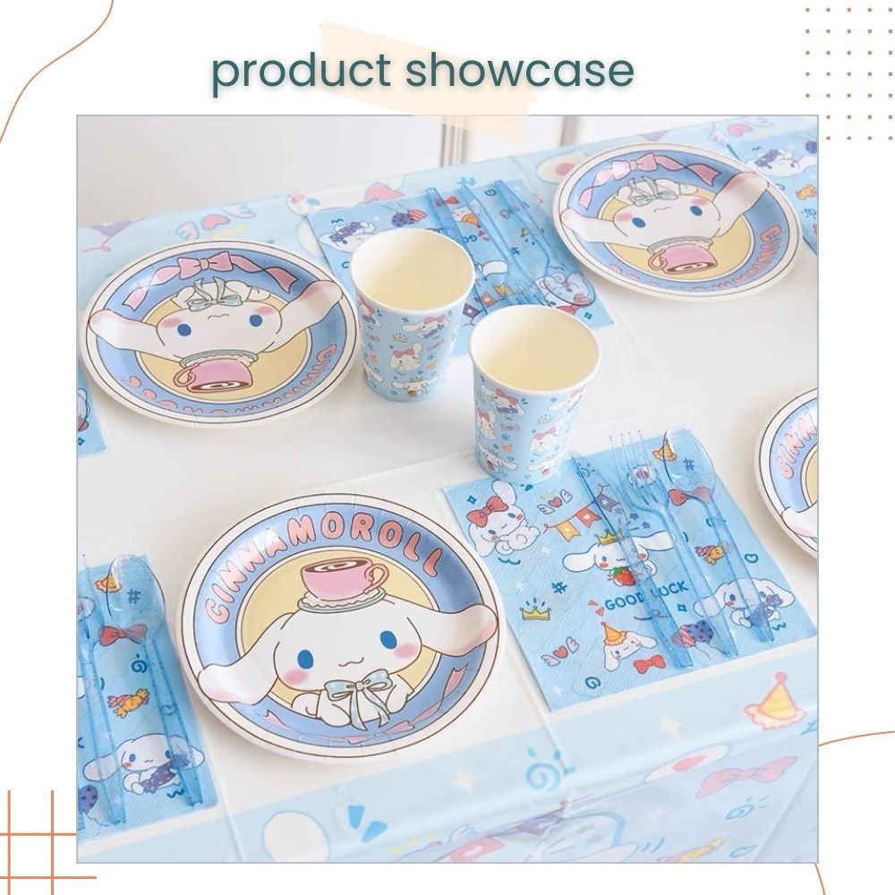 Cinnamoroll Blue Theme Disposable Tableware HBD Banner for Birthday Party