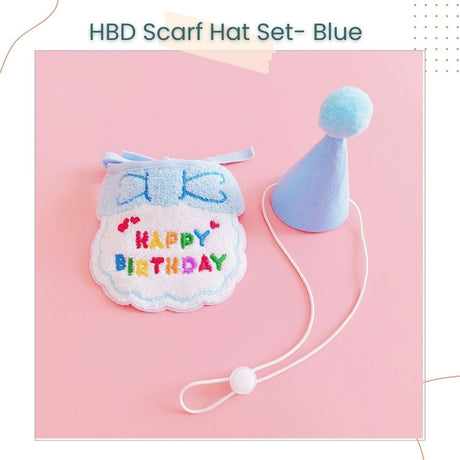 Korea Style Pets Dog Cat Colorful Birthday Scarft Hat Set for Pet's Birthday Costume